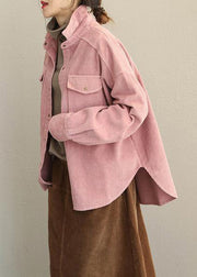 Vintage rosa und grau Herbst lose Cord Kurzmantel für Frauen