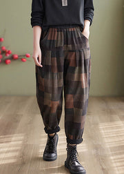 Vintage Plaid Patchwork High Waist Denim Harem Pants Summer