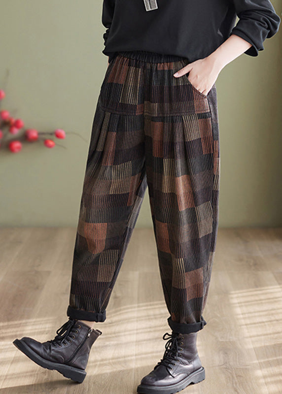 Vintage Plaid Patchwork High Waist Denim Harem Pants Summer