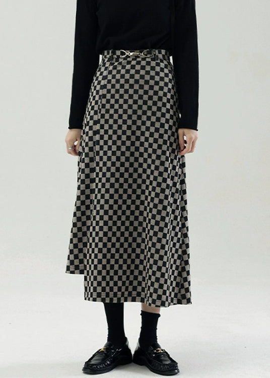 Vintage Plaid Side Open High Waist Cotton Skirt Fall