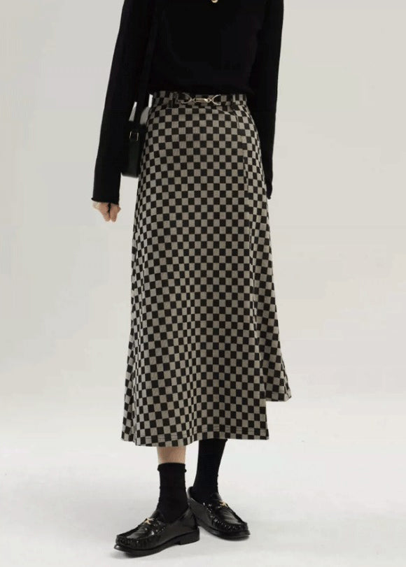 Vintage Plaid Side Open High Waist Cotton Skirt Fall