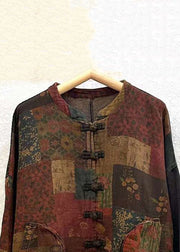 Vintage Print Button Patchwork Cotton Coat Long Sleeve
