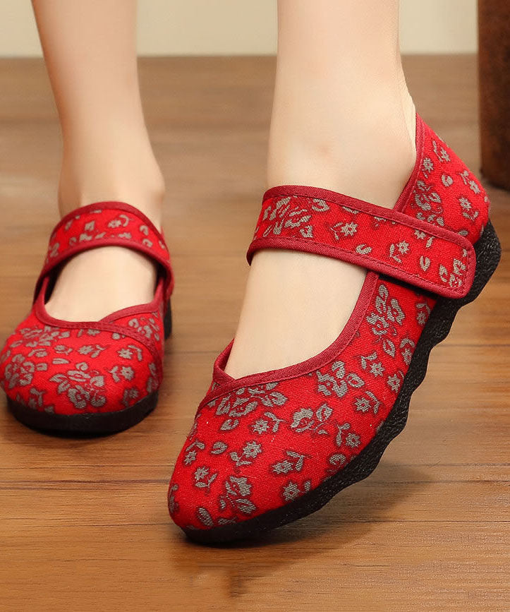 Vintage Print Cotton Fabric Flat Shoes For Women Buckle Strap Flat Shoes For Women