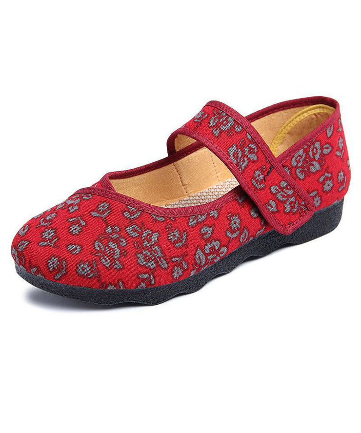 Vintage Print Cotton Fabric Flat Shoes For Women Buckle Strap Flat Shoes For Women