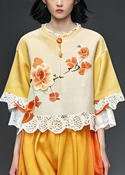 Vintage Print Lace Patchwork Cotton Women Sets 2 Pieces Summer