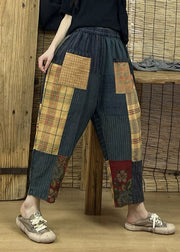 Vintage Print Patchwork Plaid Old Beam Pants Summer