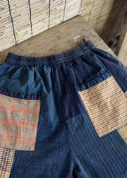 Vintage Print Patchwork Plaid Old Beam Pants Summer