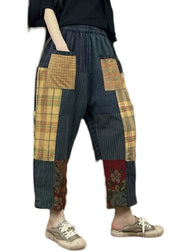 Vintage Print Patchwork Plaid Old Beam Pants Summer