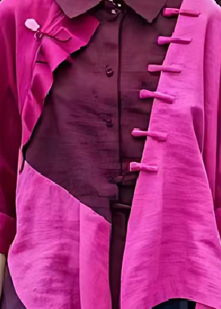 Vintage Purple Asymmetrical Patchwork Linen Shirt Top Summer