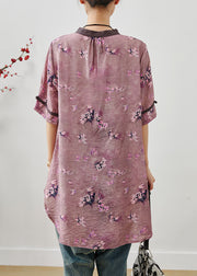 Vintage Purple Floral Linen Long Shirt Summer