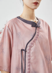 Vintage Purple Mandarin Collar Linen Shirt Top Summer