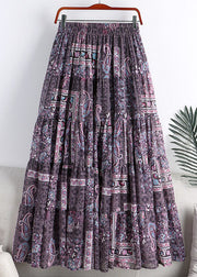 Vintage Purple Print High Waist Draping A Line Skirts Spring