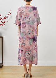 Vintage Purple Tasseled Print Cotton Cheongsam Dresses Summer