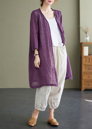 Vintage Purple V Neck Oversized Linen Long Cardigan Bracelet Sleeve