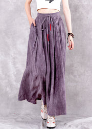 Vintage Purple Wrinkled Pockets Tie Dye Linen Skirts Spring