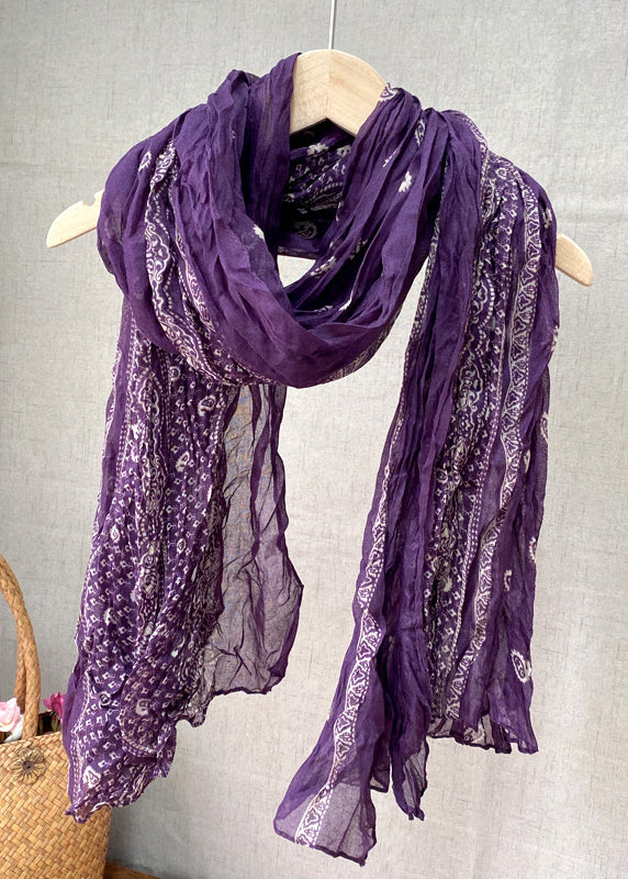 Vintage Purple Wrinkled Print Cozy Cotton Scarf