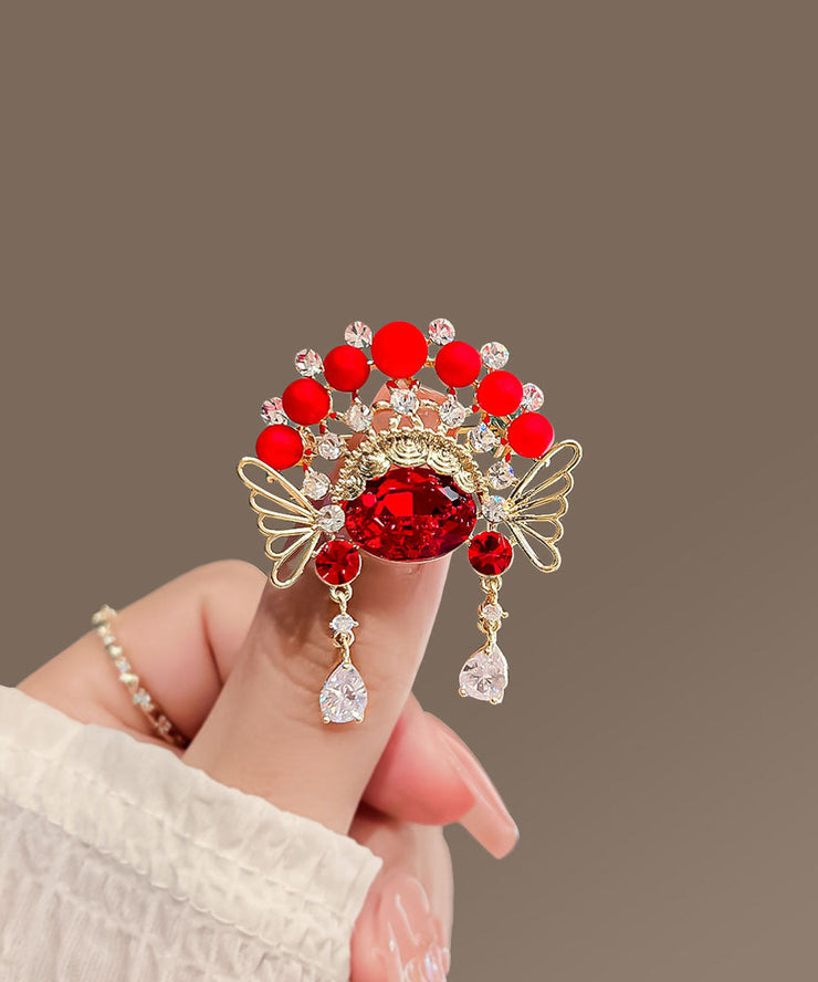 Vintage Red Copper Zircon Crystal Ball Huadan Brooches