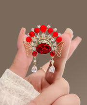 Vintage Red Copper Zircon Crystal Ball Huadan Brooches