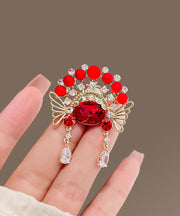 Vintage Red Copper Zircon Crystal Ball Huadan Brooches