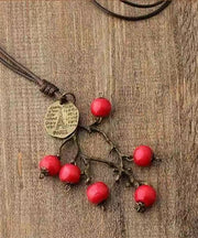 Vintage Red Hand Knitting Red Apple Vine Pendant Necklace