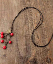 Vintage Red Hand Knitting Red Apple Vine Pendant Necklace