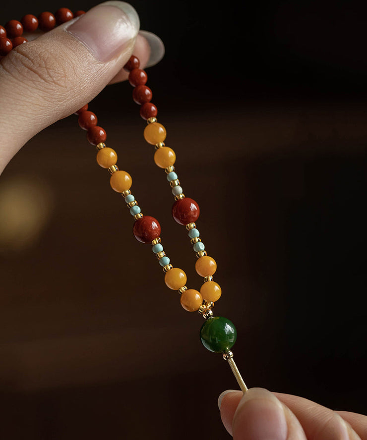 Vintage Red Hand Woven Agate Beeswax Pendant Necklace