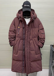 Vintage Red Hooded Zippered Pockets Duck Down Men Down Coat Winter