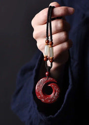 Vintage Red Jade Cinnabar Pendant Necklace