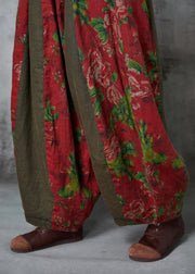 Vintage Red Oversized Patchwork Print Linen Harem Pants Spring