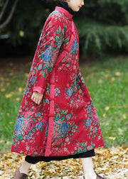 Vintage Red Oversized Print Fine Cotton Filled Maxi Dress Winter