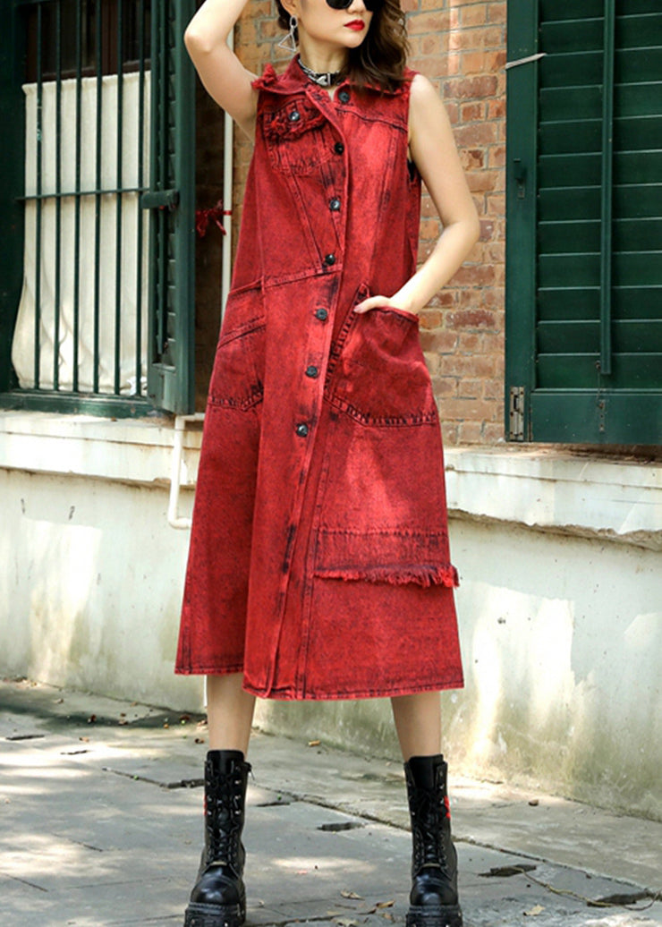 Vintage Red Peter Pan Collar Patchwork Long Waistcoat Summer