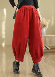 Vintage Red Pockets Patchwork Corduroy Lantern Pants Fall