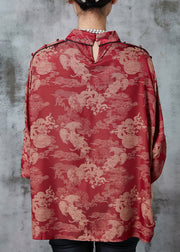 Vintage Red Print Chiffon Shirt Top Spring