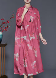 Vintage Red Print Chinese Button Cotton Dresses Spring