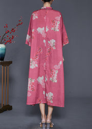 Vintage Red Print Chinese Button Cotton Dresses Spring