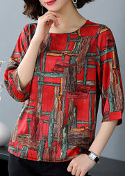 Vintage Red Print Cozy Silk Top Summer