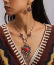 Vintage Red Sterling Silver Agate Tassel Pendant Necklace