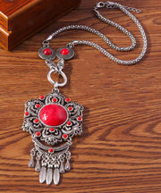 Vintage Red Sterling Silver Agate Tassel Pendant Necklace