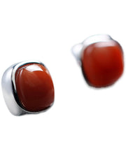 Vintage Red Sterling Silver Inlaid Agate Stud Earrings