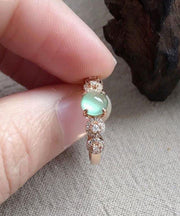 Vintage Rose Gold Sterling Silver Overgild Zircon Jade Rings