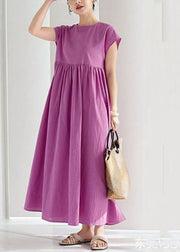 Vintage Rose Wrinkled Patchwork Cotton Long Dresses Summer