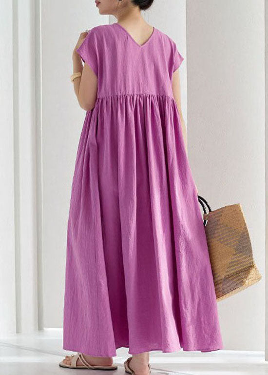 Vintage Rose Wrinkled Patchwork Cotton Long Dresses Summer