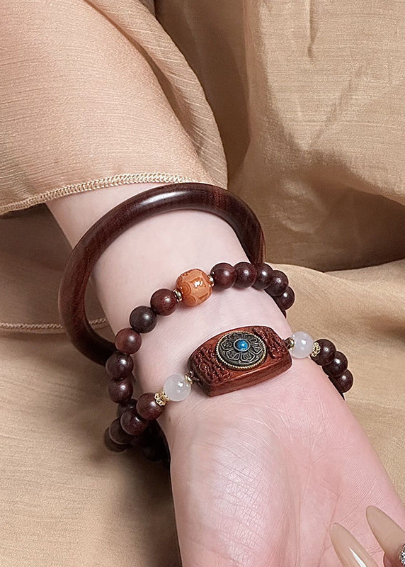 Vintage Sandalwood Double Ring Good Luck Bracelet