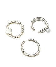 Vintage Silk Alloy Pearl Love Three Piece Set Rings