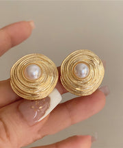 Vintage Silk Metal Resin Pearl Stud Earrings