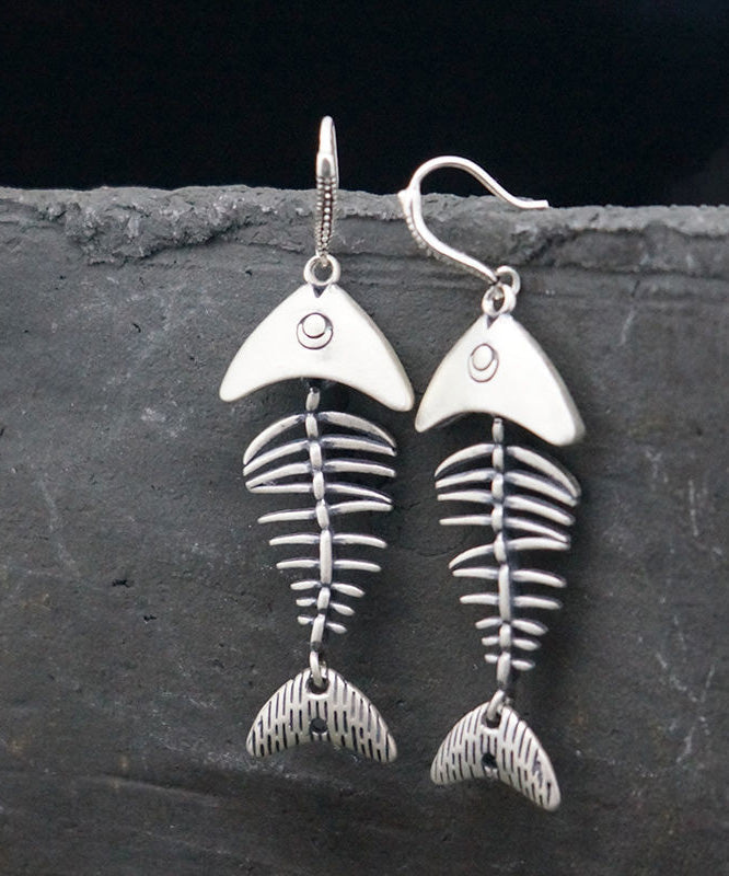 Vintage Silk Silver Fish Bone Drop Earrings