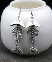 Vintage Silk Silver Fish Bone Drop Earrings