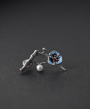 Vintage Silk Silver Inlaid Gem Stone Floral Stud Earrings