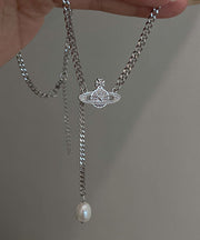 Vintage Silk Stainless Steel Pearl Tassel Pendant Necklace