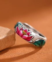 Vintage Silk Sterling Silver Enamel Lotus Rings